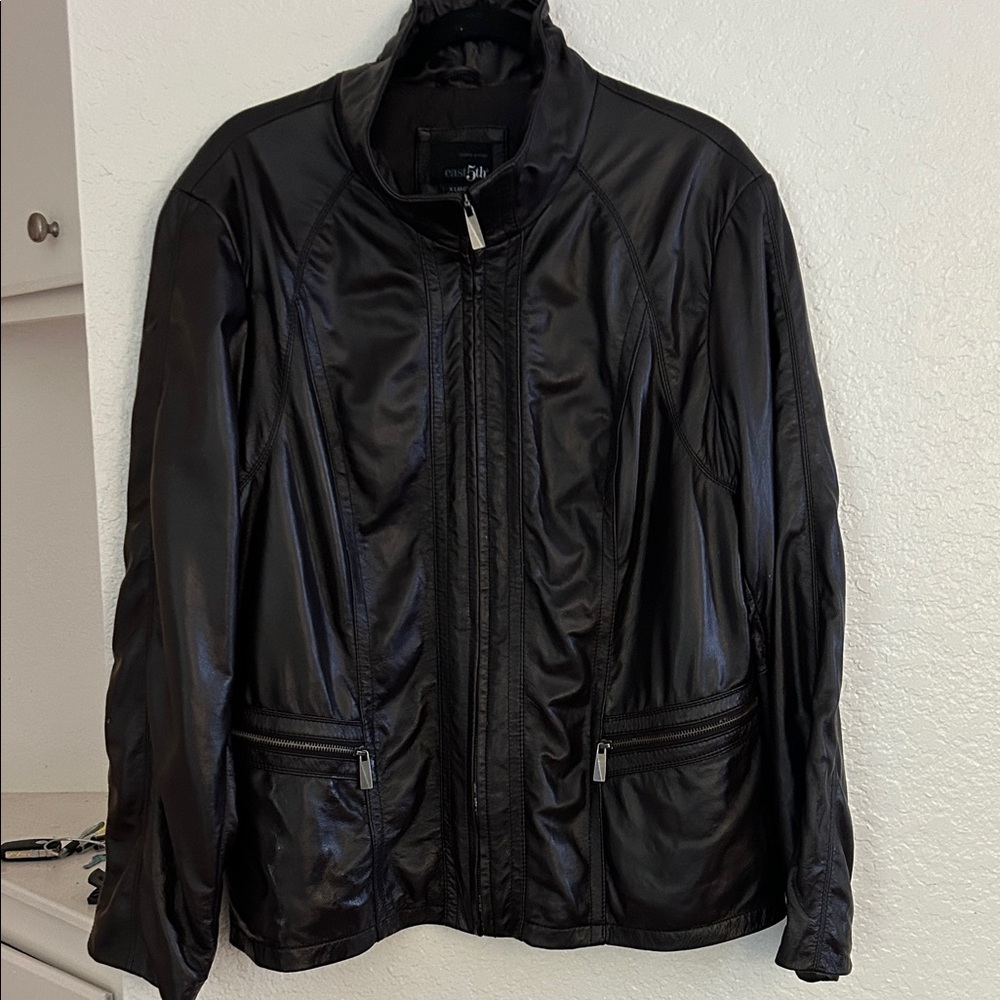 Vintage East 5th Ave Black Leather Bomber Jacket